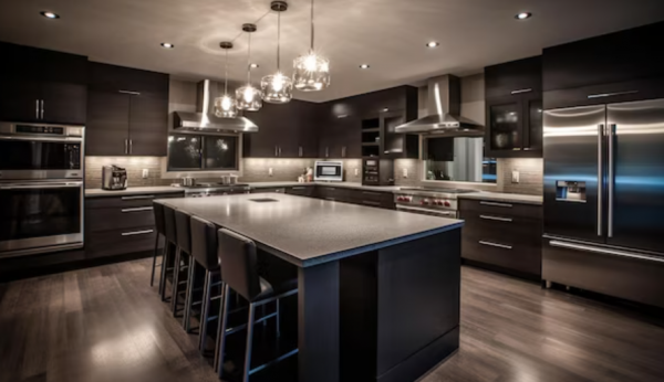 Dapur mewah dan elegan dengan peralatan stainless steel